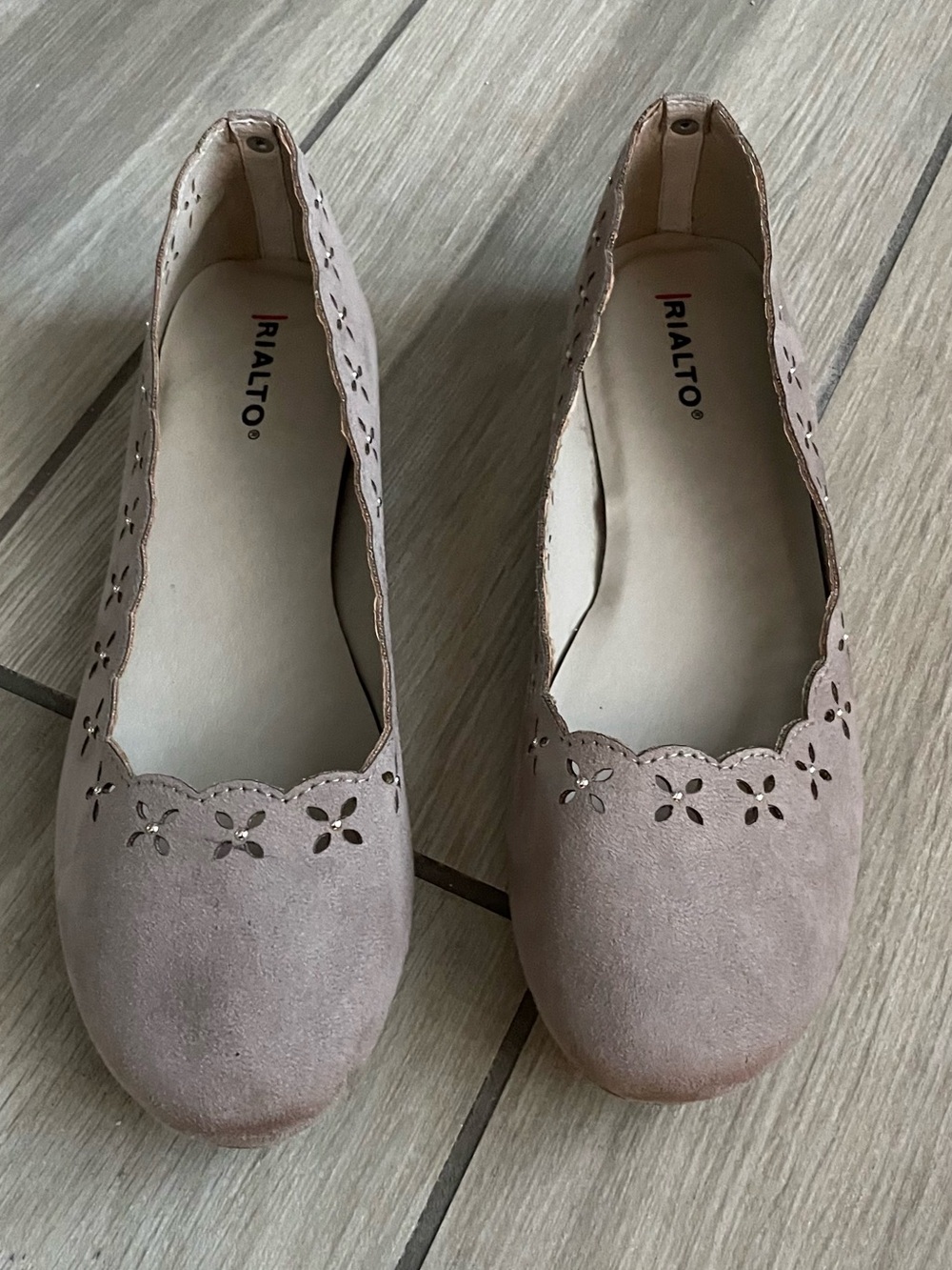 Rialto Floral Cutout Ballet Flats Blush Pink - taupe Scalloped Size 9.5